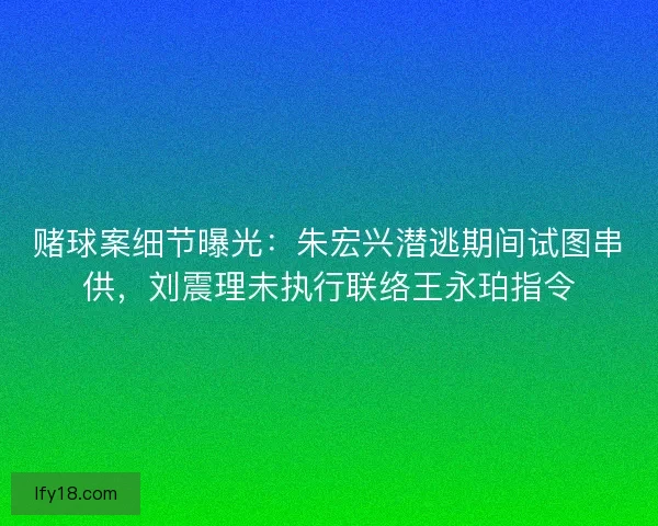 赌球案细节曝光：朱宏兴潜逃期间试图串供，刘震理未执行联络王永珀指令